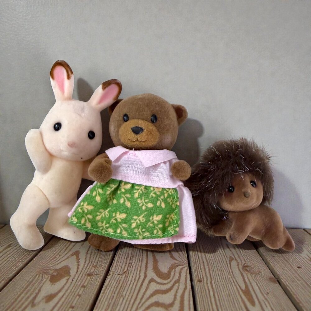Vintage Flocked Animal Figure Lot Sylvanian Families Calico Critters Monchhichi